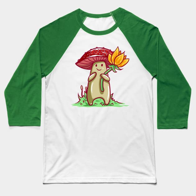 Mushie Gift - Cartoon Cute Mushroom Character Drawing Illustration Baseball T-Shirt by Manfish Inc.